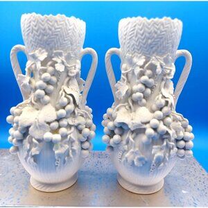 Antique Blanc De Chine Parian Ware Porcelain Bisque Amphora Vases Set Of 2